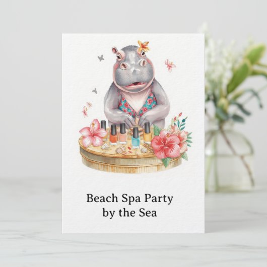 Hippo in Bikini Manicure Coastal Beauty beach spa 招待状 (スタンド正面)