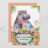  Hippo in Bikini Manicure Coastal Beauty beach spa 招待状 (正面/裏面)