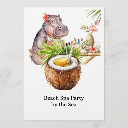  Hippo in Bikini Manicure Coastal Beauty beach spa 招待状 (正面)