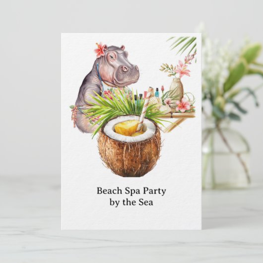 Hippo in Bikini Manicure Coastal Beauty beach spa 招待状 (スタンド正面)