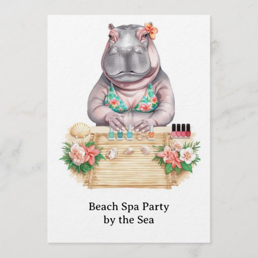  Hippo in Bikini Manicure Coastal Beauty beach spa 招待状 (正面)
