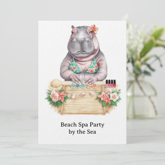  Hippo in Bikini Manicure Coastal Beauty beach spa 招待状 (スタンド正面)