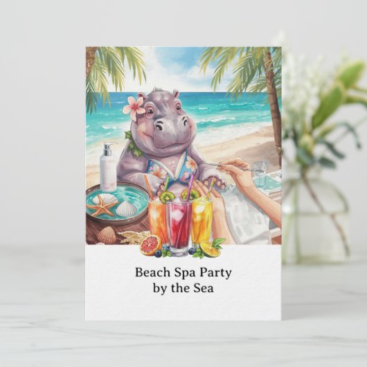  Hippo in Bikini Manicure Coastal Beauty beach spa 招待状 (スタンド正面)