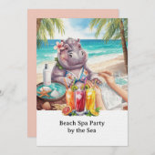  Hippo in Bikini Manicure Coastal Beauty beach spa 招待状 (正面/裏面)