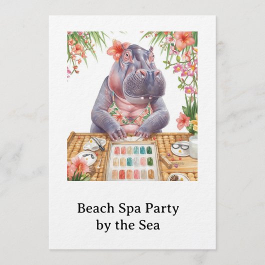 Hippo in Bikini Manicure Coastal Beauty beach spa 招待状 (正面)