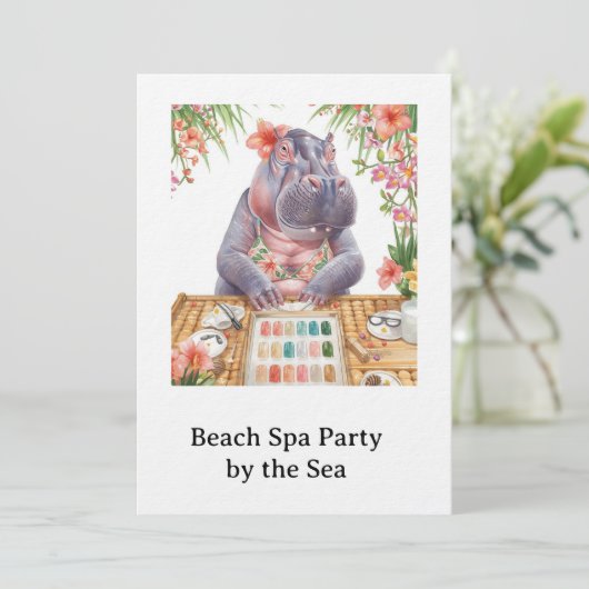  Hippo in Bikini Manicure Coastal Beauty beach spa 招待状 (スタンド正面)