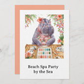  Hippo in Bikini Manicure Coastal Beauty beach spa 招待状 (正面/裏面)