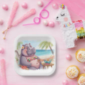 Hippo in bikini relax by the beach  ペーパープレート (パーティー)