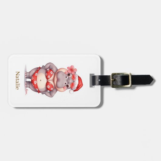 Hippo in red bikini for Christmas  ラゲッジタグ (正面横)