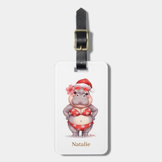 Hippo in red bikini for Christmas ラゲッジタグ (正面縦)
