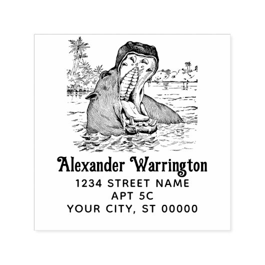 Hippo in Water Jaws Wide Open Name差出人住所 セルフインキングスタンプ (デザイン)