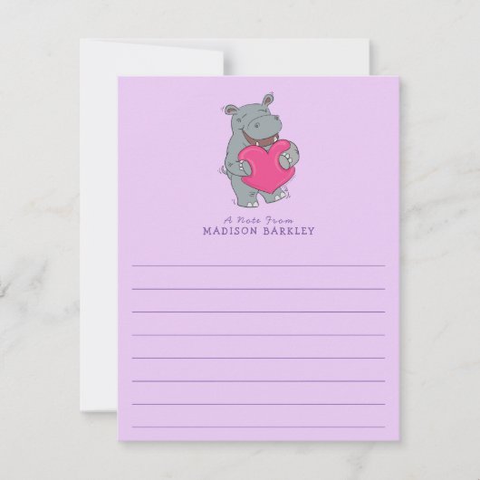 Hippo Kid's Cute Valentine's Day文房具 サンキューカード (正面)
