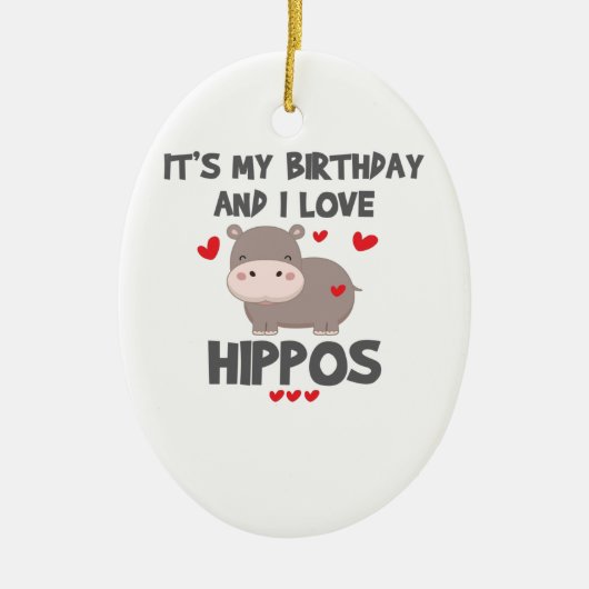 Hippo Lover It's My Hippo and I Love Hippos セラミックオーナメント (正面)