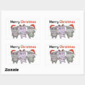 Hippo Merry Christmas Cute Dogs Holiday 長方形シール (シート)