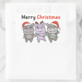 Hippo Merry Christmas Cute Dogs Holiday 長方形シール (バッグ)