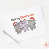 Hippo Merry Christmas Cute Dogs Holiday 長方形シール (封筒)