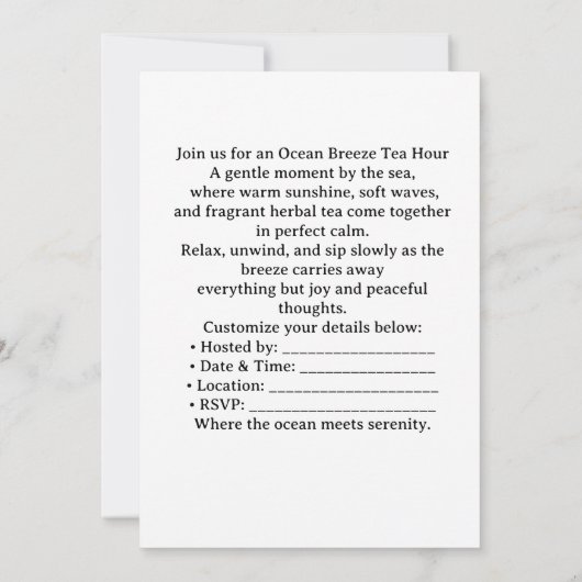  Hippo Ocean Breeze Tea Hour Invitation  招待状 (裏面)