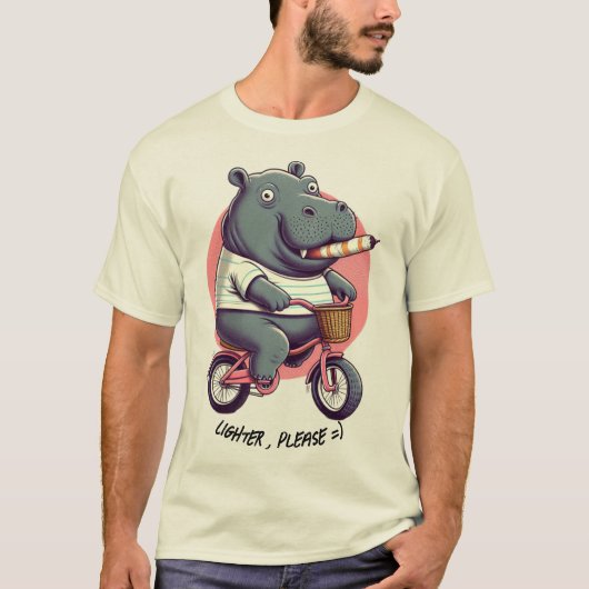 Hippo on Bicycle "Lighter, please" クラシックTシャツ Tシャツ (正面)