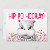 Hippo Pink Floral Girl Birthday カード (正面)