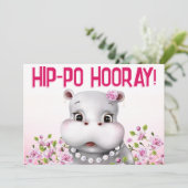 Hippo Pink Floral Girl Birthday カード (スタンド正面)
