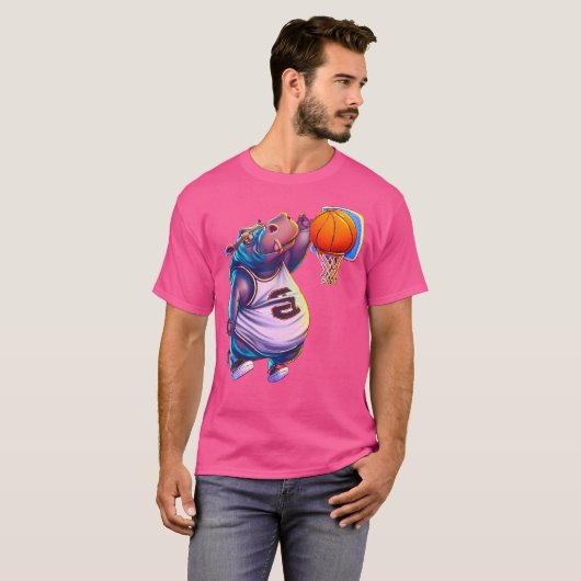 Hippo Playing Basketball Cool Funny Hippos Basketb Tシャツ (正面フル)