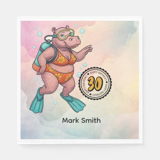 Hippo scuba diver 30th Birthday  スタンダードランチョンナプキン (正面)