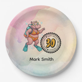Hippo scuba diver 30th Birthday  ペーパープレート