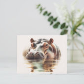 Hippo Submerged In Water Watercolor ポストカード (スタンド正面)