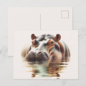 Hippo Submerged In Water Watercolor ポストカード (正面/裏面)