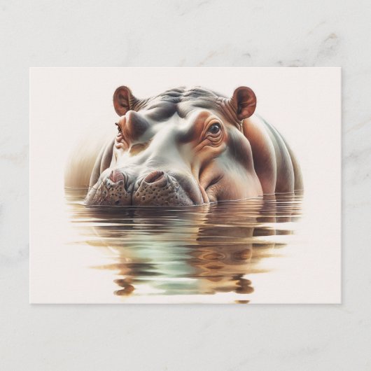 Hippo Submerged In Water Watercolor ポストカード (正面)