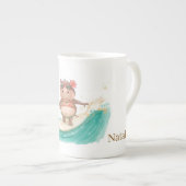 Hippo Surfer in Bikini for Christmas ボーンチャイナマグカップ (正面右)