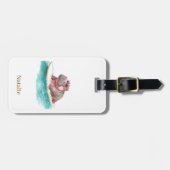 Hippo Surfer on Surf Board ラゲッジタグ (正面横)