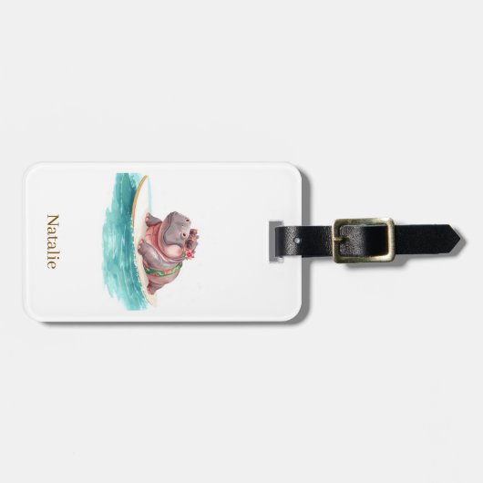 Hippo Surfer on Surf Board ラゲッジタグ (正面横)