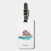 Hippo Surfer on Surf Board ラゲッジタグ (正面縦)