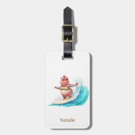 Hippo Surfer on Surf Board ラゲッジタグ