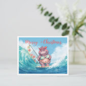 Hippo Surfer on Surf Board on Christmas Holiday  ポストカード (スタンド正面)