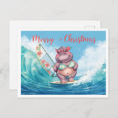 Hippo Surfer on Surf Board on Christmas Holiday  ポストカード (正面/裏面)