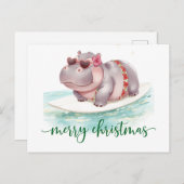 Hippo Surfer on Surf Board on Christmas Holiday ポストカード (正面/裏面)