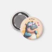 Hippo Valentine's Day Heart Badge - Kids School  マグネット (正面/裏面)