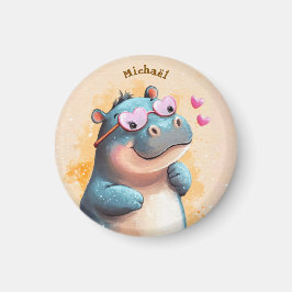 Hippo Valentine's Day Heart Badge - Kids School  マグネット