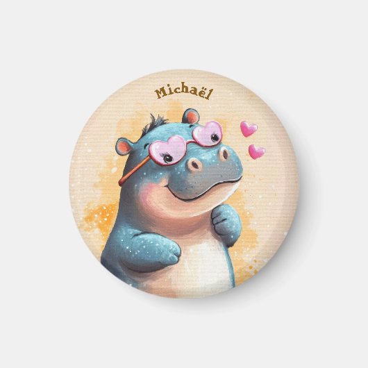 Hippo Valentine's Day Heart Badge - Kids School  マグネット (正面)