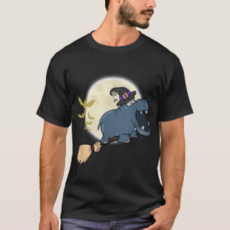 Hippo Witch Hat Riding Broom Stick Zoo Animal Love Tシャツ