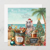 Hippo with Christmas Cocktail Party Greeting Card  シーズンカード (正面/裏面)