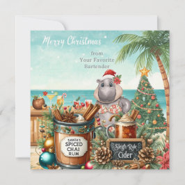 Hippo with Christmas Cocktail Party Greeting Card  シーズンカード