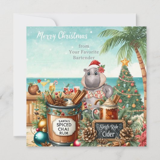 Hippo with Christmas Cocktail Party Greeting Card  シーズンカード (正面)