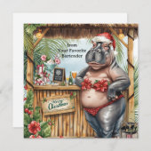 Hippo with Christmas Cocktail Party Greeting Card  シーズンカード (正面/裏面)