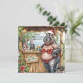 Hippo with Christmas Cocktail Party Greeting Card  シーズンカード (スタンド正面)