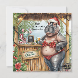 Hippo with Christmas Cocktail Party Greeting Card  シーズンカード