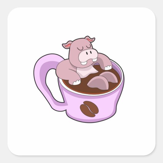Hippo with Cup of Coffee スクエアシール (正面)