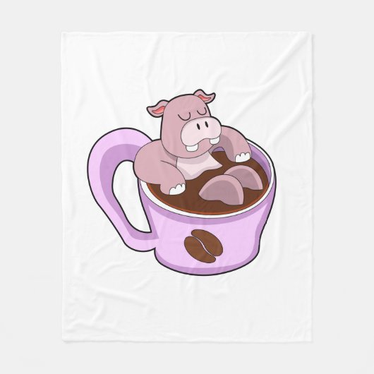 Hippo with Cup of Coffee フリースブランケット (正面)